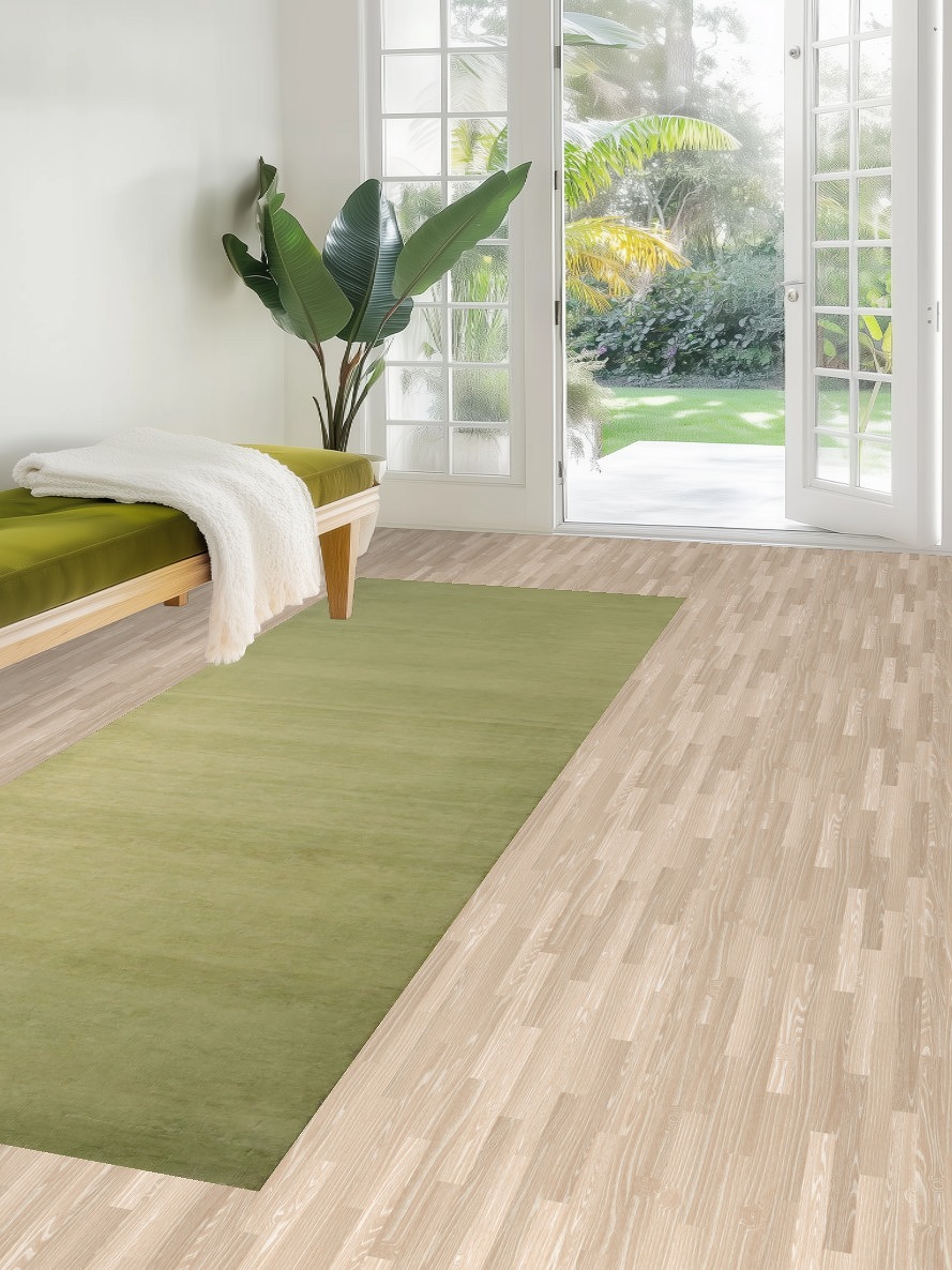Contemporary Minimalist Gabbeh Persian Runner Rug in Subtle Olive Green 3x9 ft