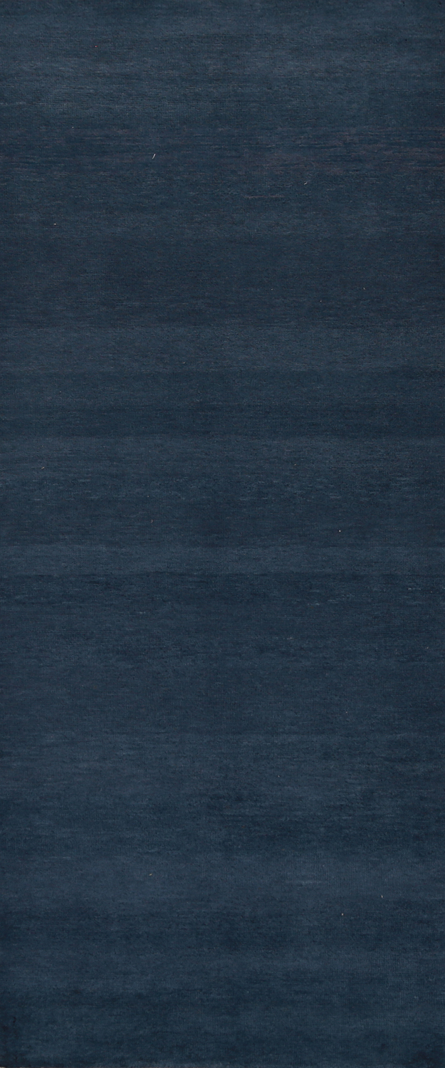 Navy Blue Modern Gabbeh Vegetable Dye Runner Rug 3x8