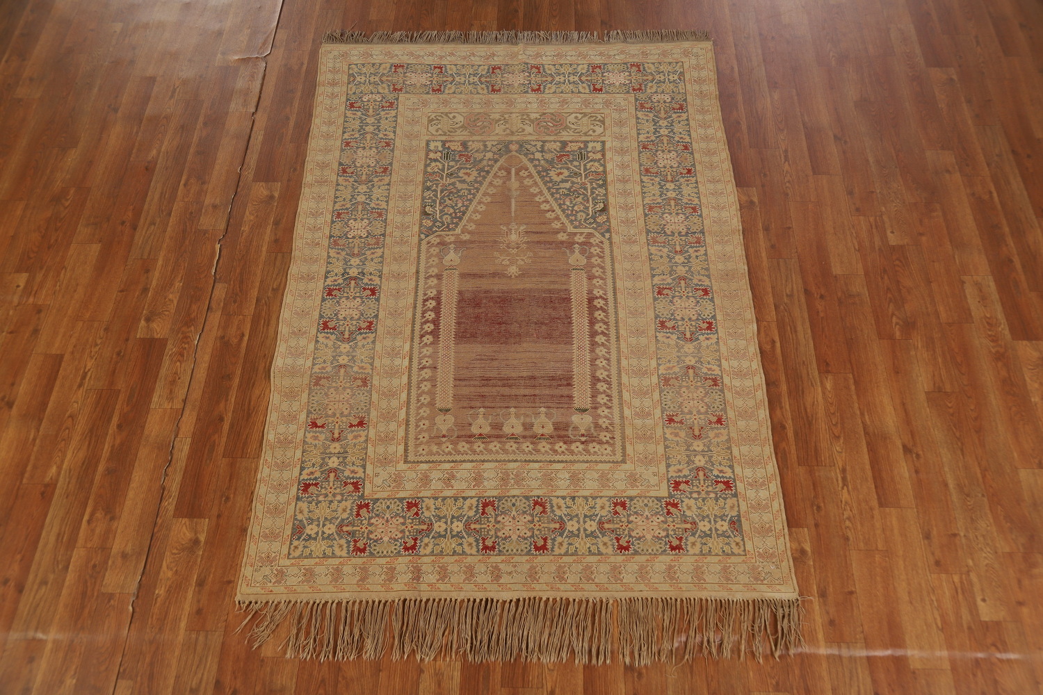 Pre-1900 Antique Vegetable Dye Silk Anatolian Turkish Rug 4x6