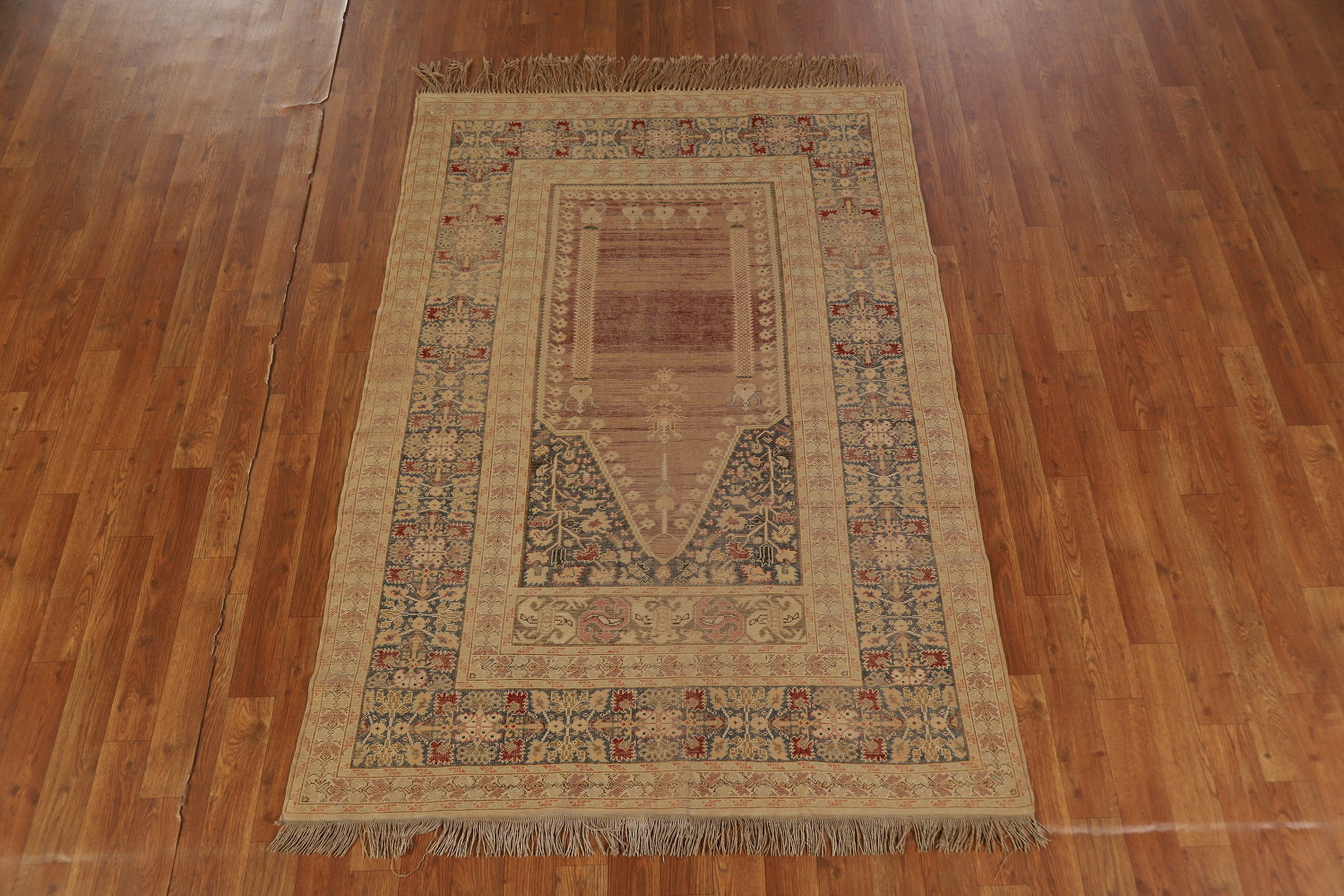 Pre-1900 Antique Vegetable Dye Silk Anatolian Turkish Rug 4x6
