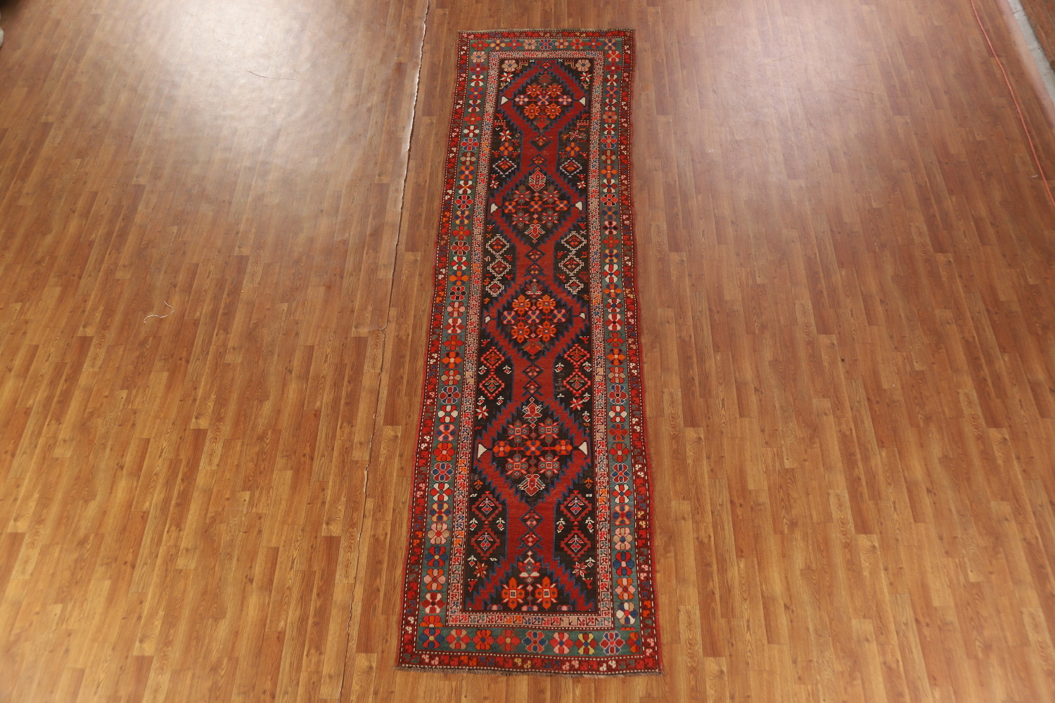 Pre-1900 Antique Kazak Vegetable Dye Runner Rug 3x12