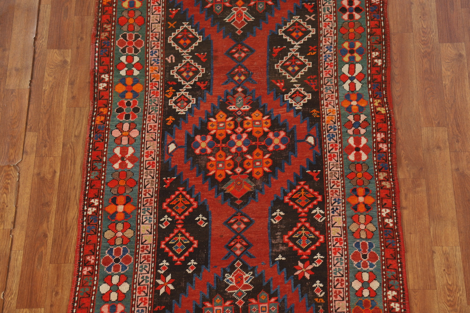 Pre-1900 Antique Kazak Vegetable Dye Runner Rug 3x12