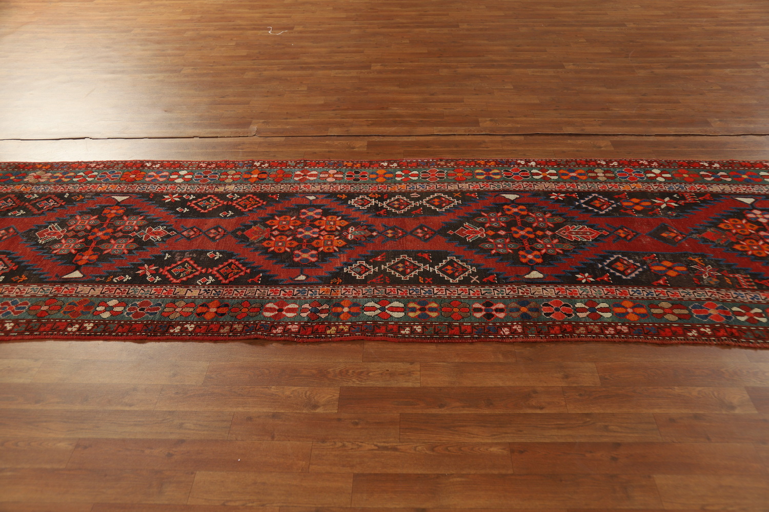 Pre-1900 Antique Kazak Vegetable Dye Runner Rug 3x12