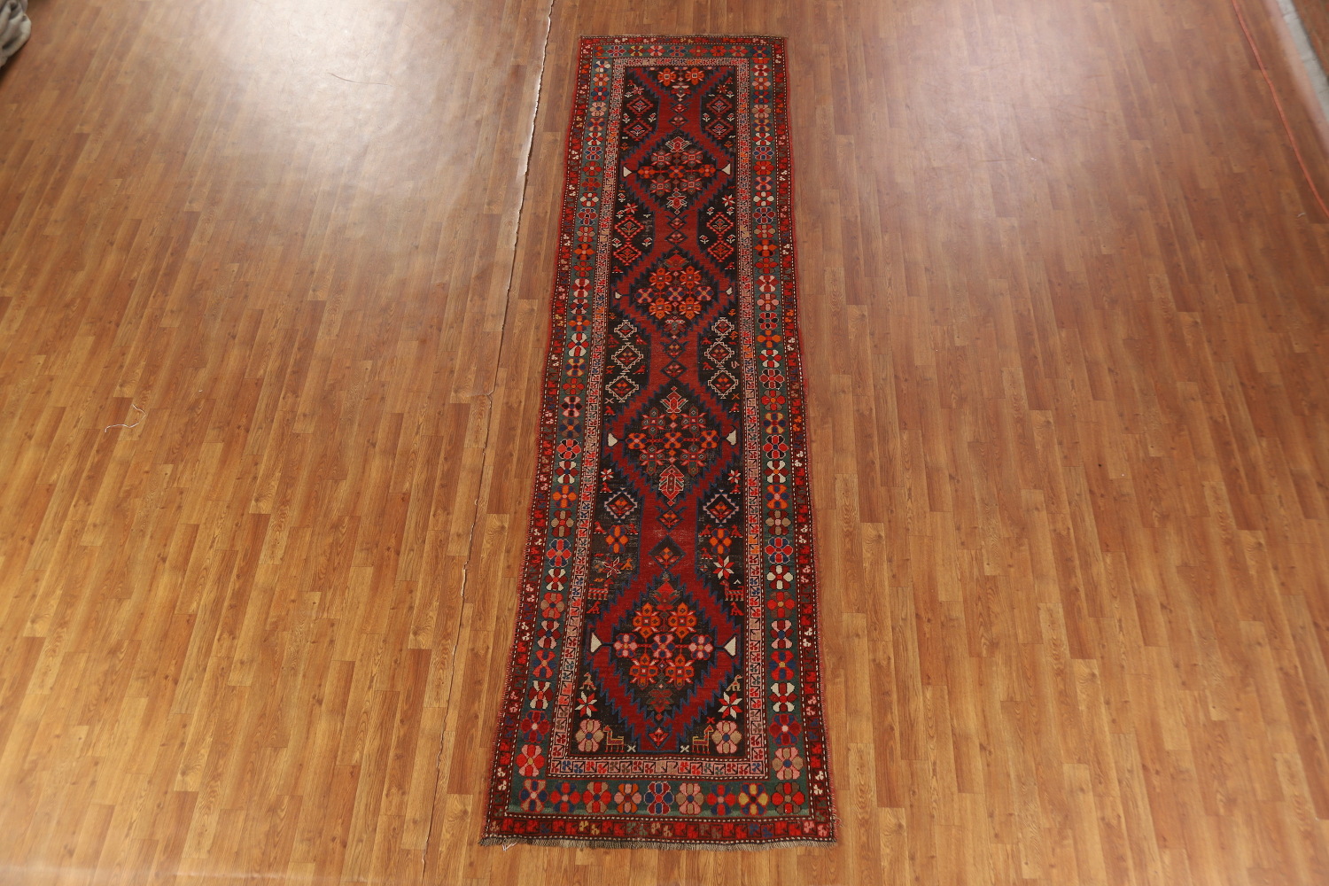 Pre-1900 Antique Kazak Vegetable Dye Runner Rug 3x12