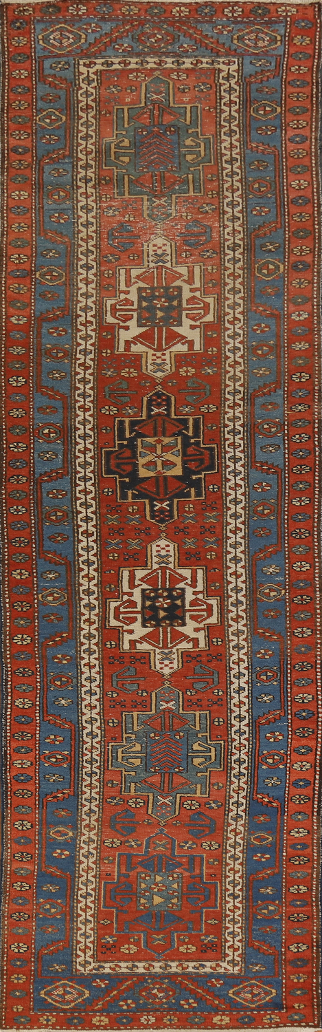 Vegetable Dye Antique Heriz Serapi Persian Runner Rug 3x13