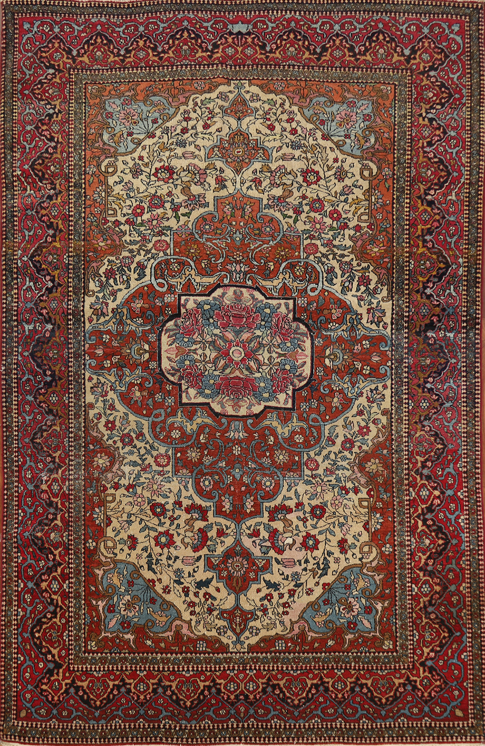 Pre-1900 Antique Vegetable Dye Isfahan Ahmad Persian Rug 4x7