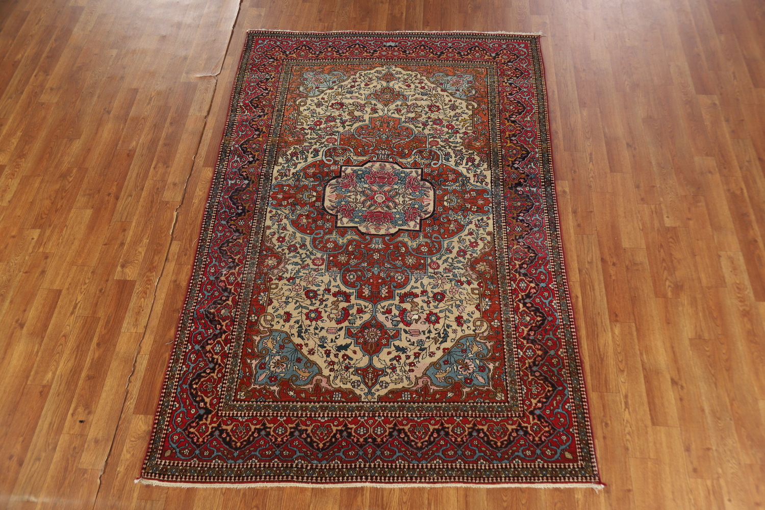 Pre-1900 Antique Vegetable Dye Isfahan Ahmad Persian Rug 4x7