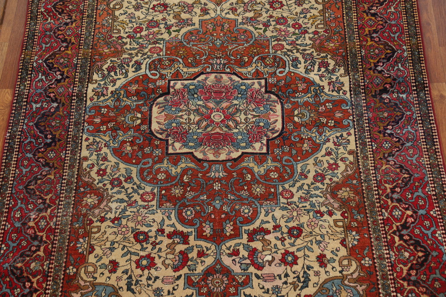 Pre-1900 Antique Vegetable Dye Isfahan Ahmad Persian Rug 4x7