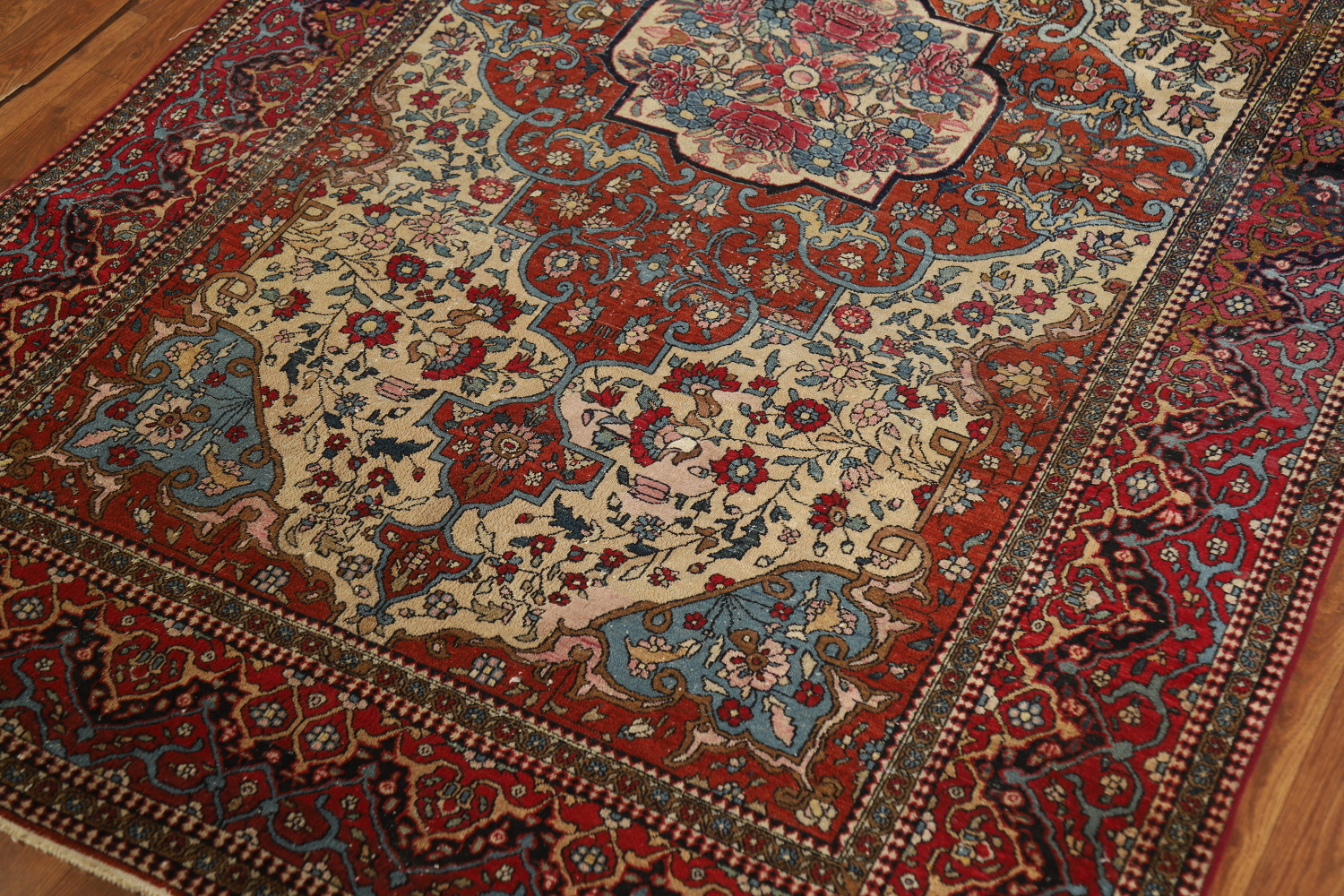 Pre-1900 Antique Vegetable Dye Isfahan Ahmad Persian Rug 4x7