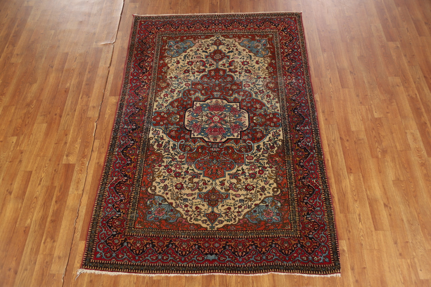 Pre-1900 Antique Vegetable Dye Isfahan Ahmad Persian Rug 4x7