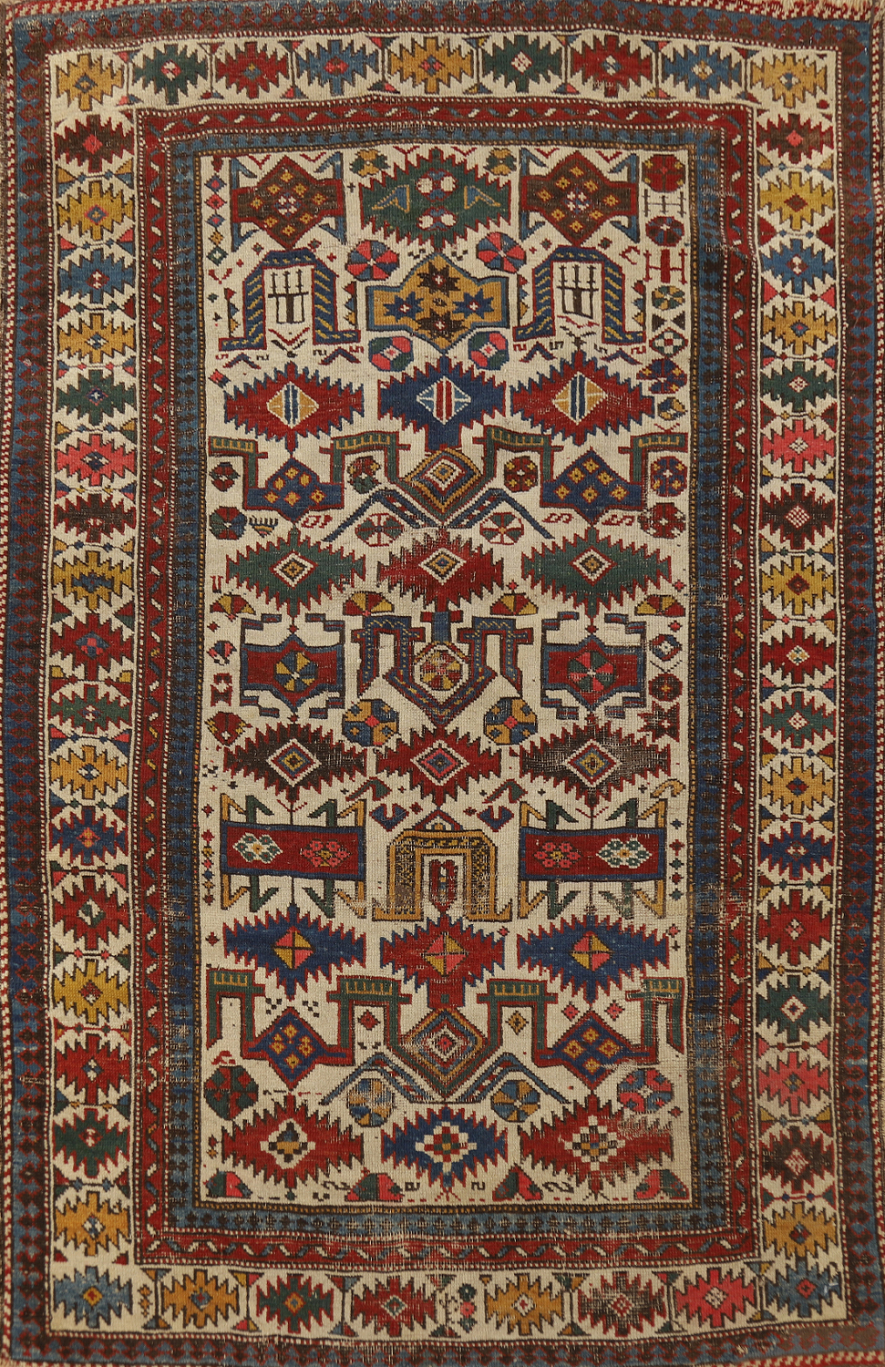 Pre-1900 Antique Vegetable Dye Kazak Oriental Rug 3x5