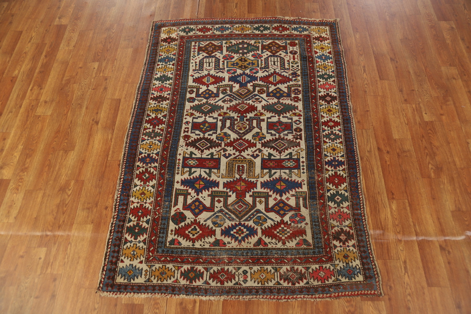 Pre-1900 Antique Vegetable Dye Kazak Oriental Rug 3x5