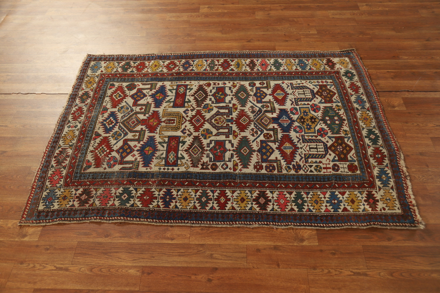 Pre-1900 Antique Vegetable Dye Kazak Oriental Rug 3x5