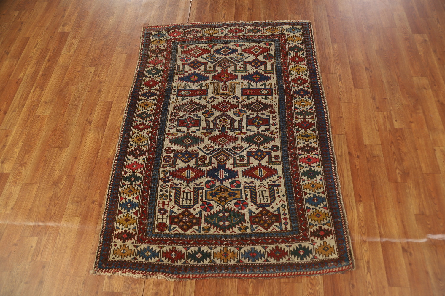 Pre-1900 Antique Vegetable Dye Kazak Oriental Rug 3x5