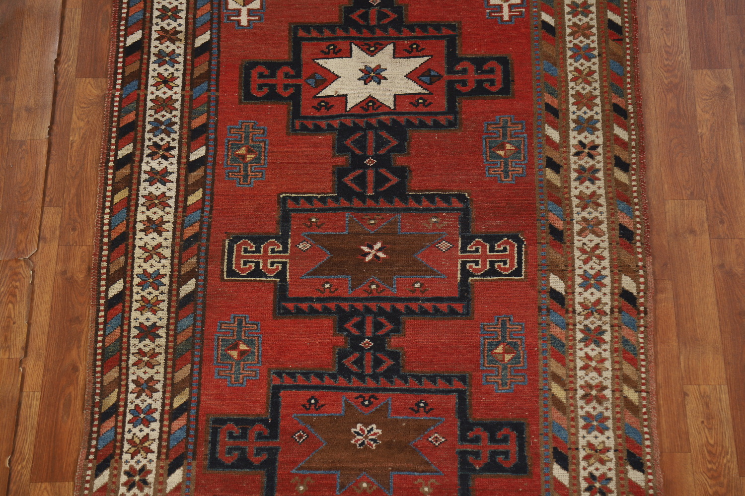 Pre-1900 Antique Kazak Vegetable Dye Runner Rug 4x13