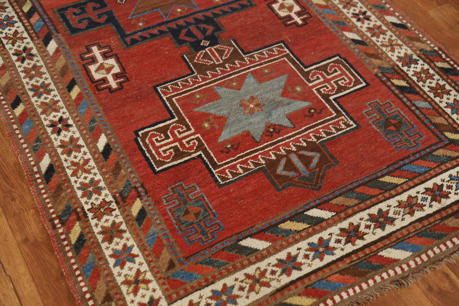 Pre-1900 Antique Kazak Vegetable Dye Runner Rug 4x13