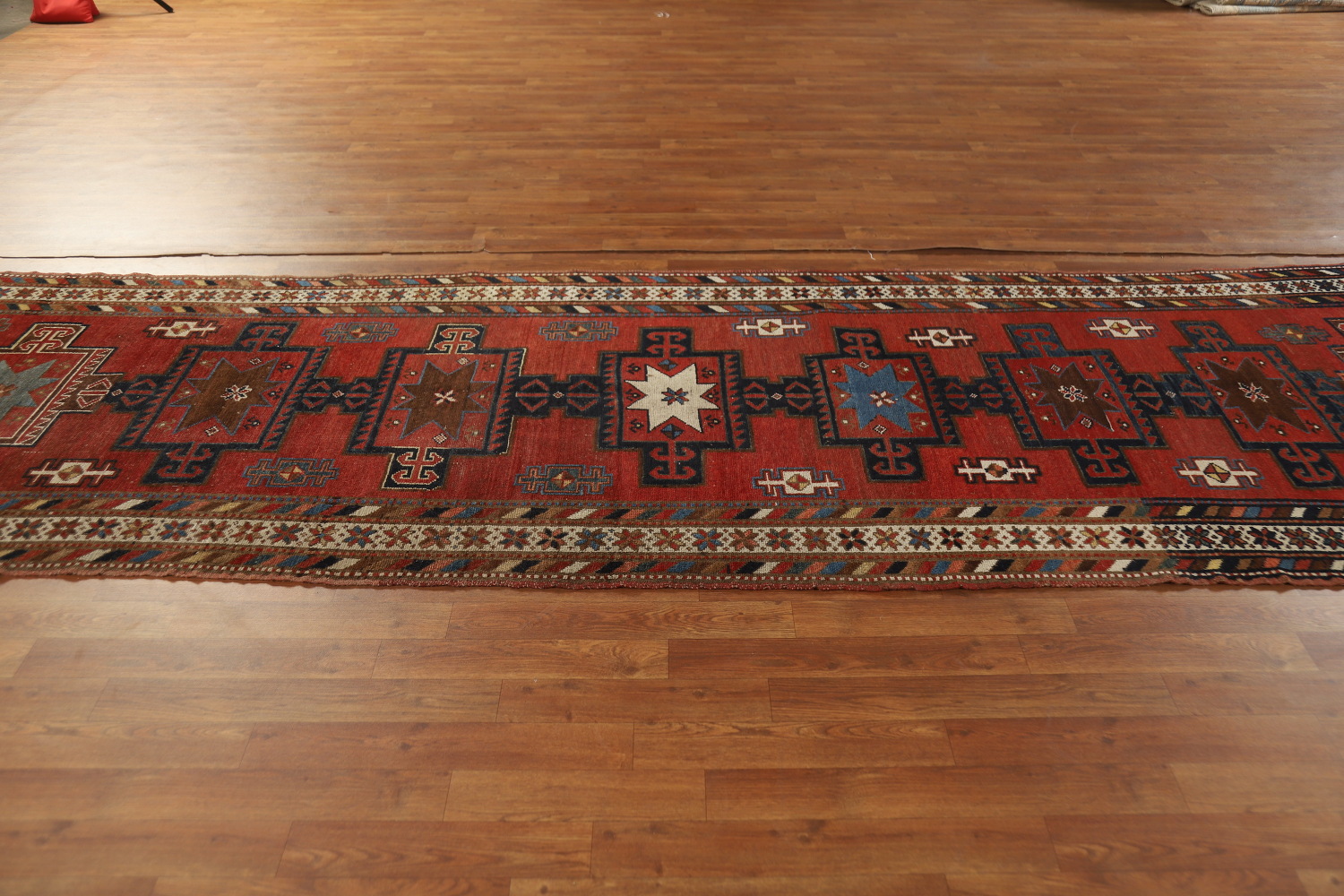 Pre-1900 Antique Kazak Vegetable Dye Runner Rug 4x13