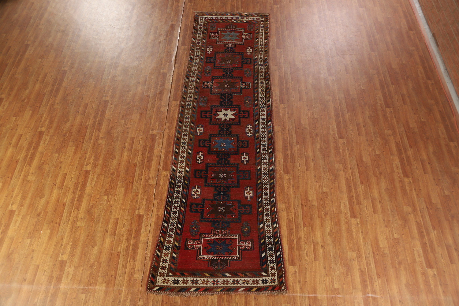 Pre-1900 Antique Kazak Vegetable Dye Runner Rug 4x13
