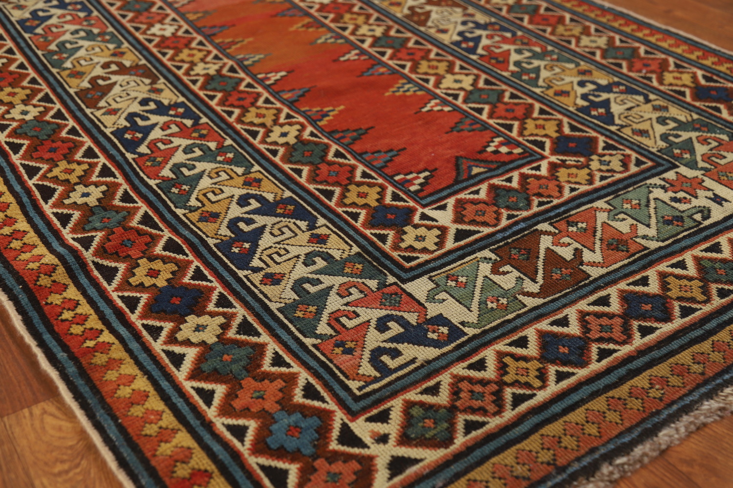 Pre-1900 Antique Wool Handmade Kazak Vegetable Dye Rug 4x8