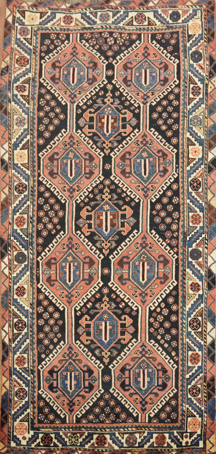Vegetable Dye Wool Qashqai Persian Runner Rug 4x9