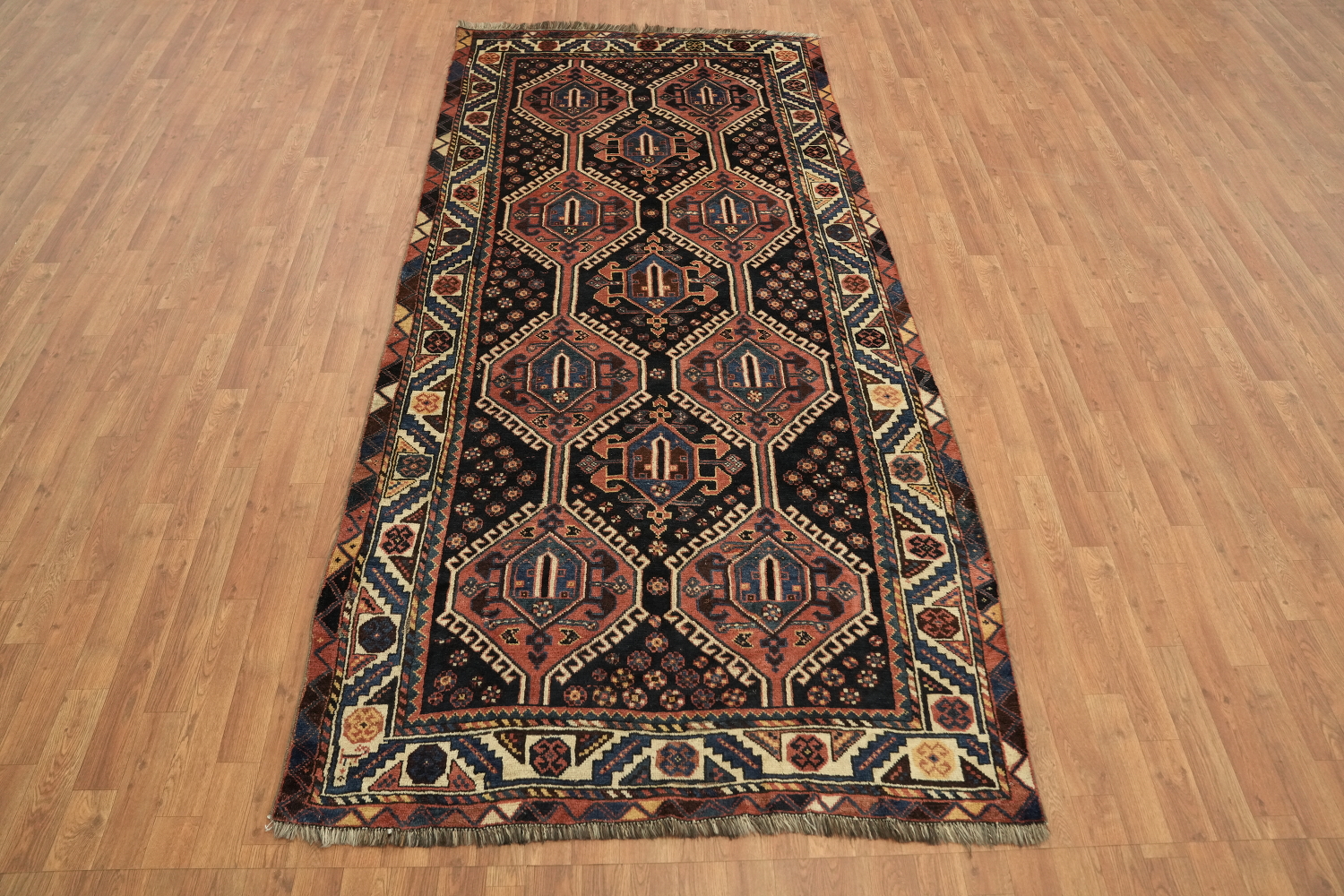 Vegetable Dye Wool Qashqai Persian Runner Rug 4x9