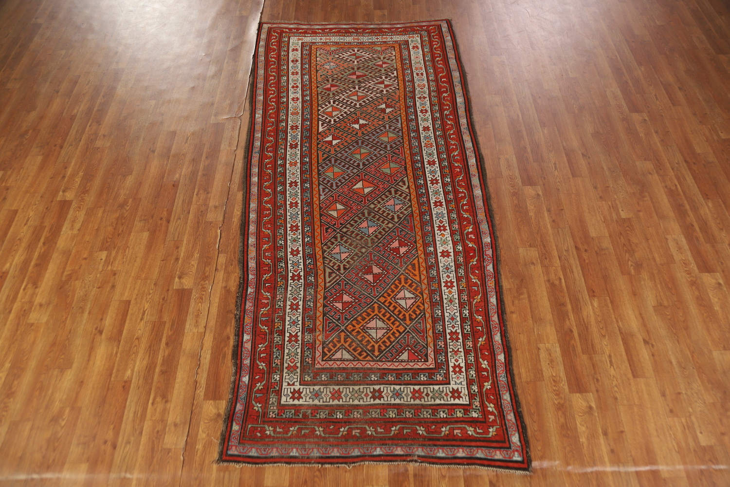 Vegetable Dye Wool Kazak Oriental Runner Rug 3x8