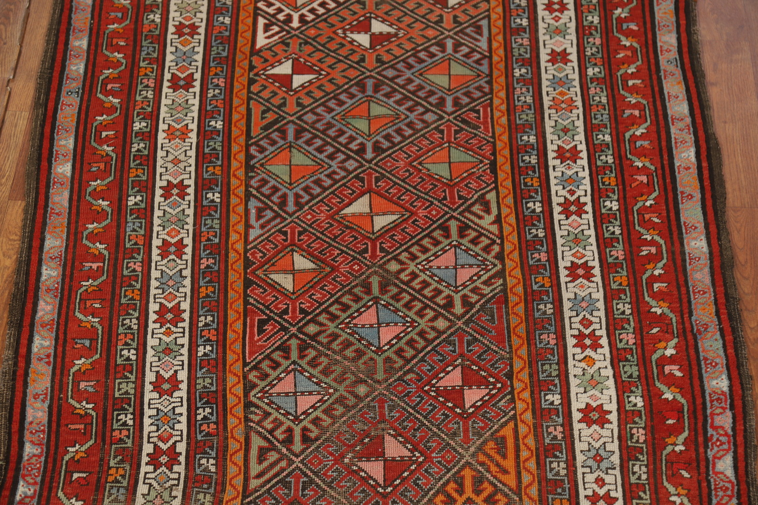 Vegetable Dye Wool Kazak Oriental Runner Rug 3x8