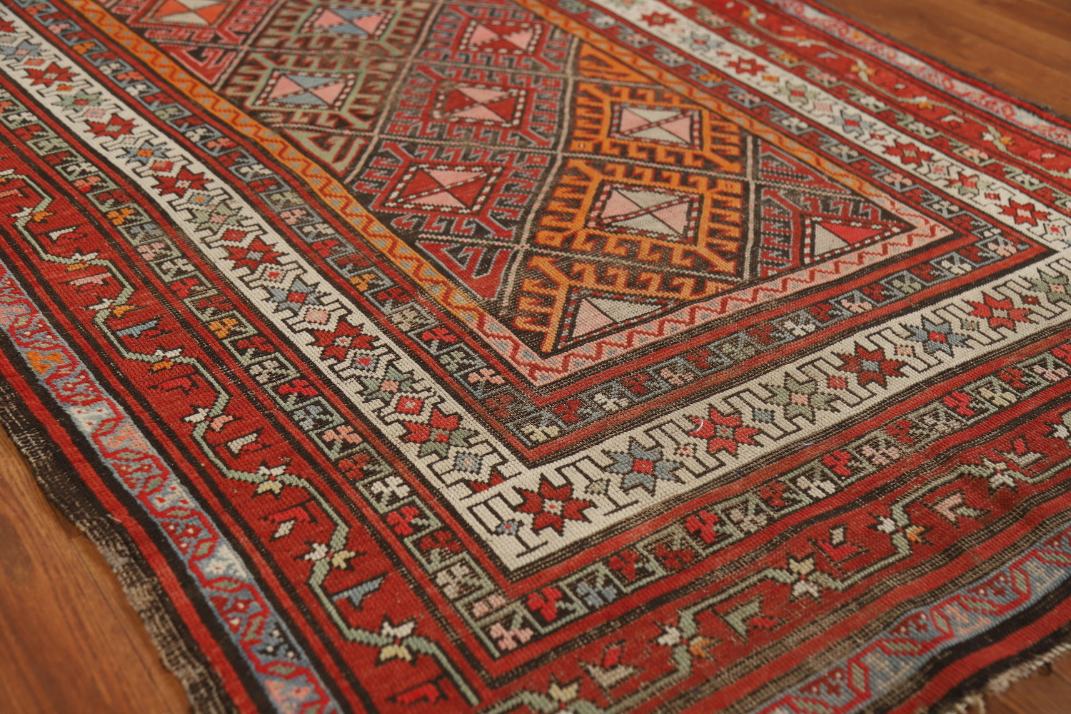 Vegetable Dye Wool Kazak Oriental Runner Rug 3x8