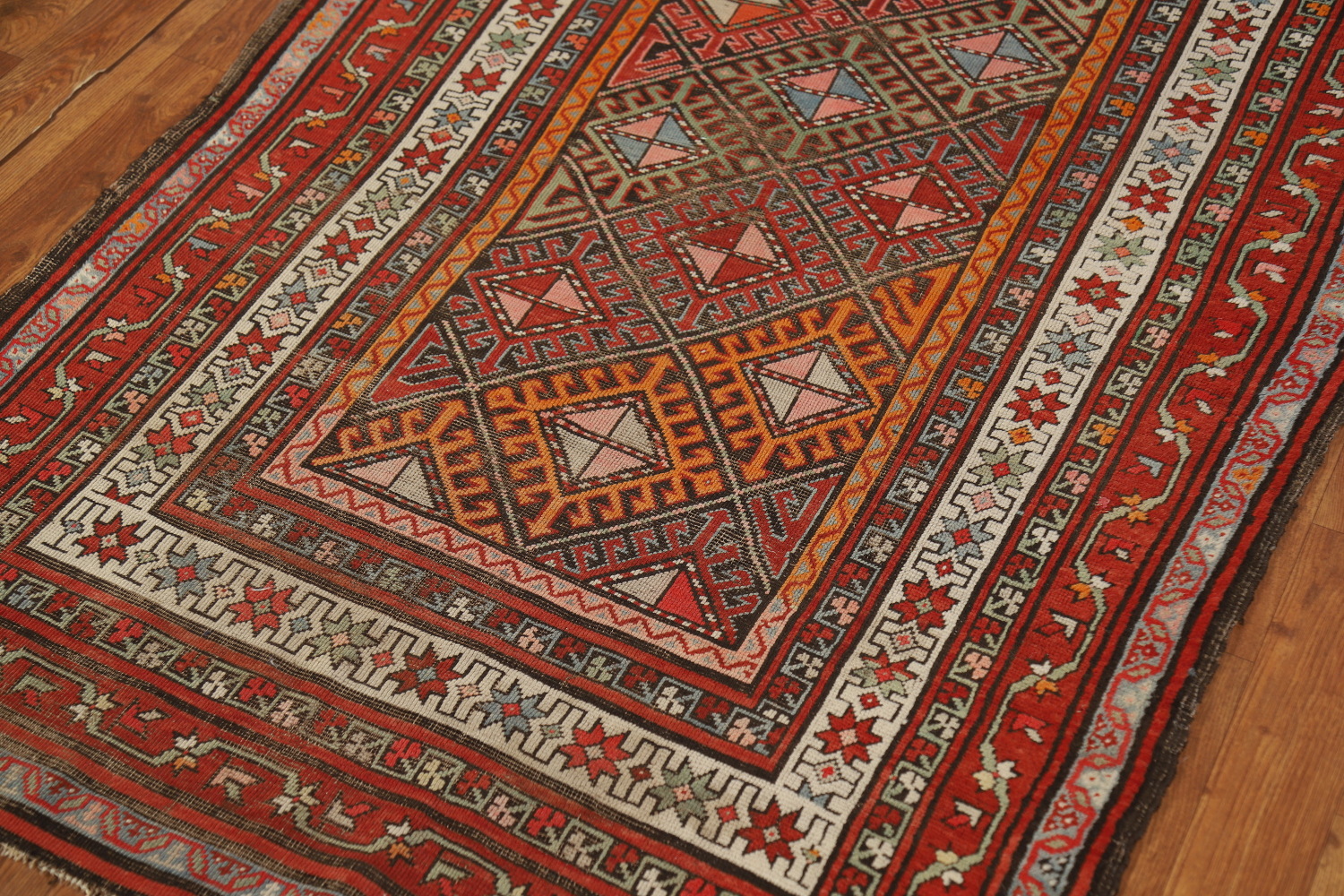 Vegetable Dye Wool Kazak Oriental Runner Rug 3x8