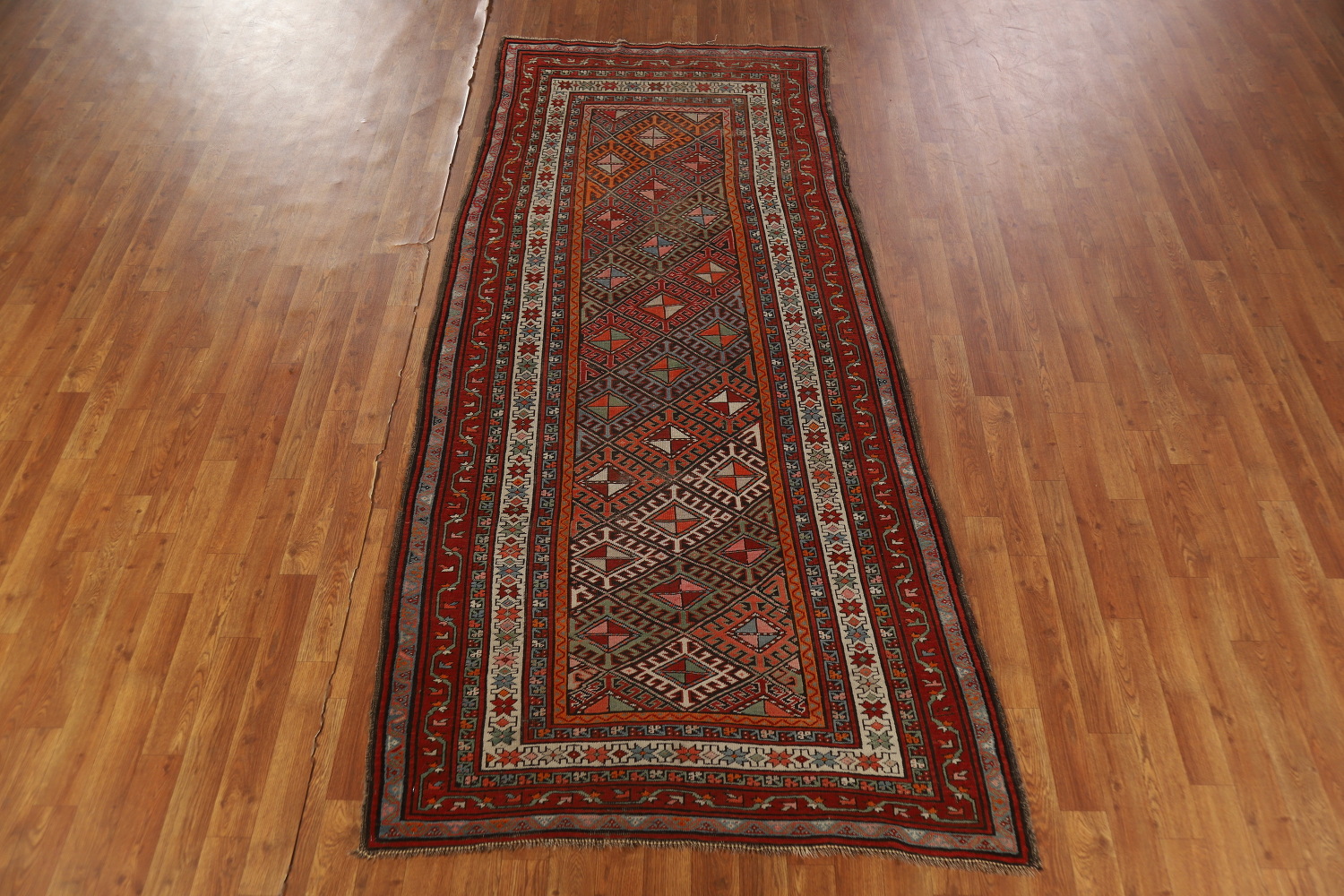 Vegetable Dye Wool Kazak Oriental Runner Rug 3x8