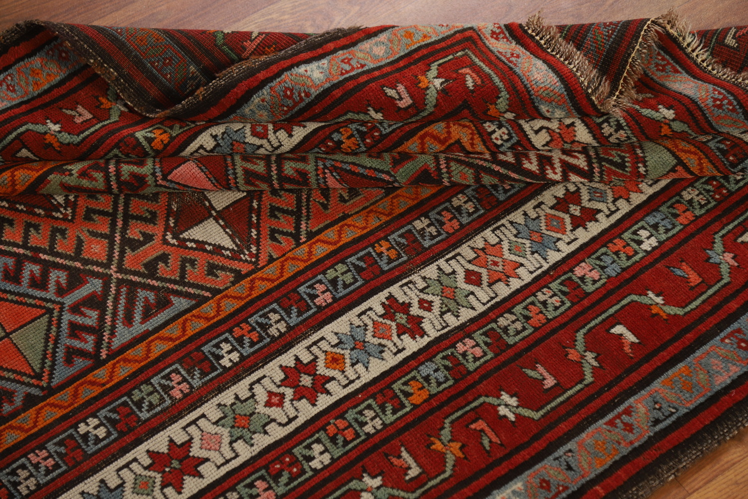 Vegetable Dye Wool Kazak Oriental Runner Rug 3x8