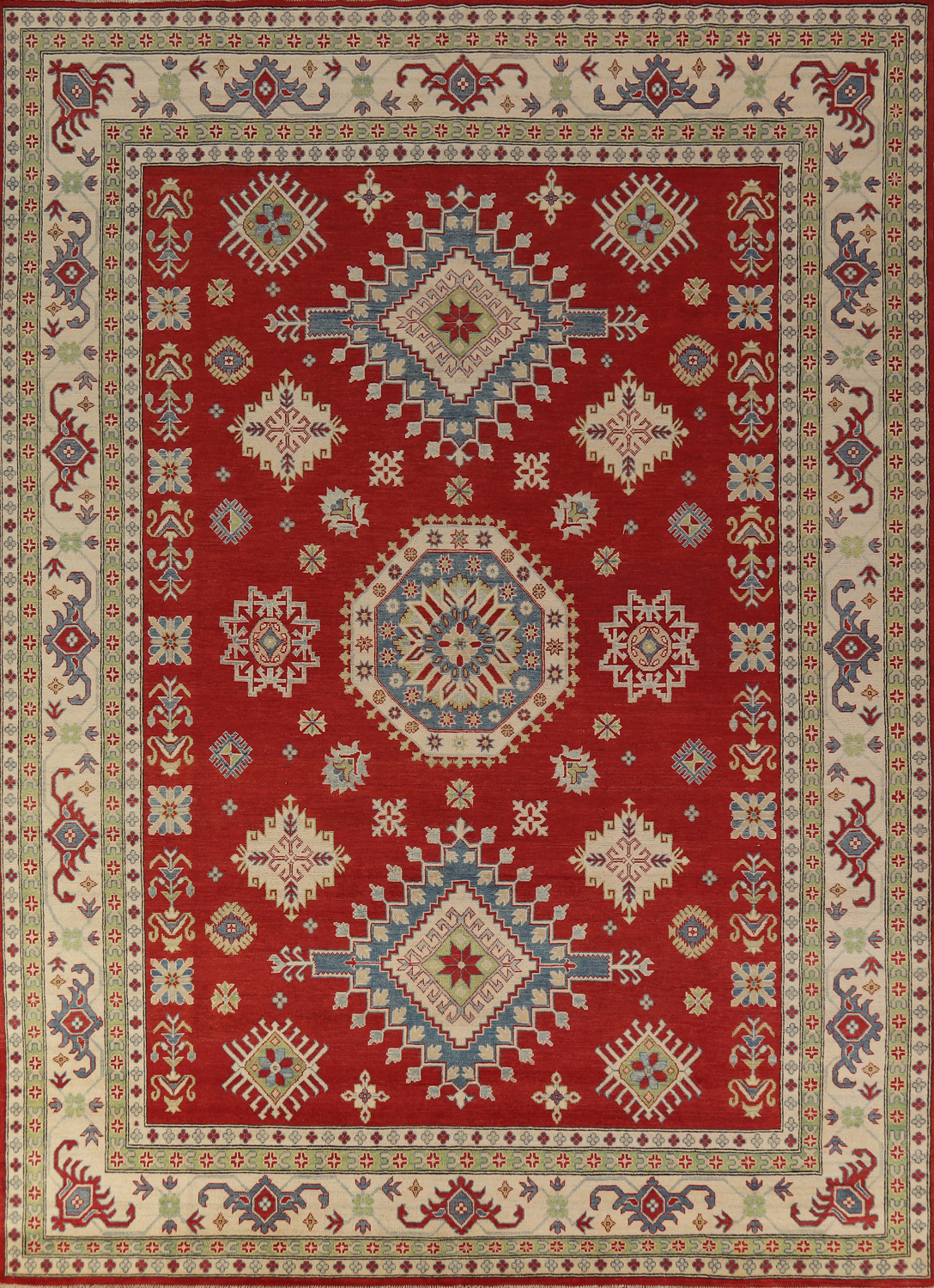 Red Geometric Kazak Oriental Area Rug 9x12