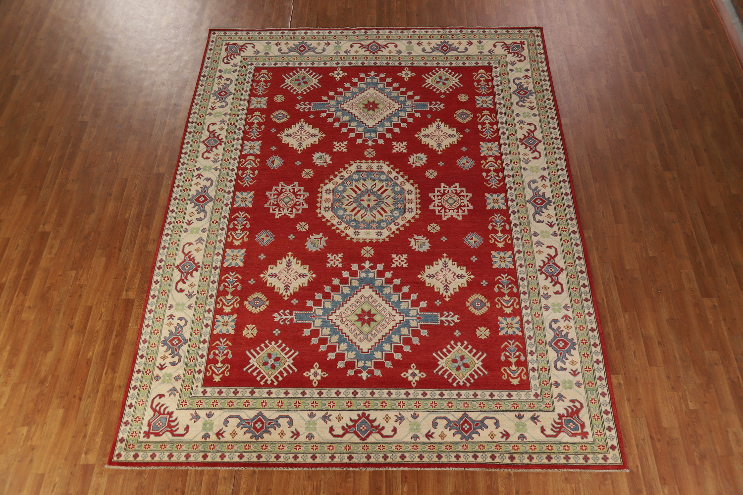 Red Geometric Kazak Oriental Area Rug 9x12