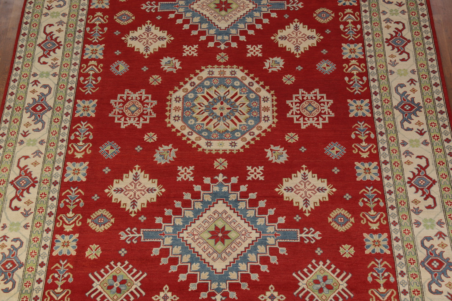 Red Geometric Kazak Oriental Area Rug 9x12