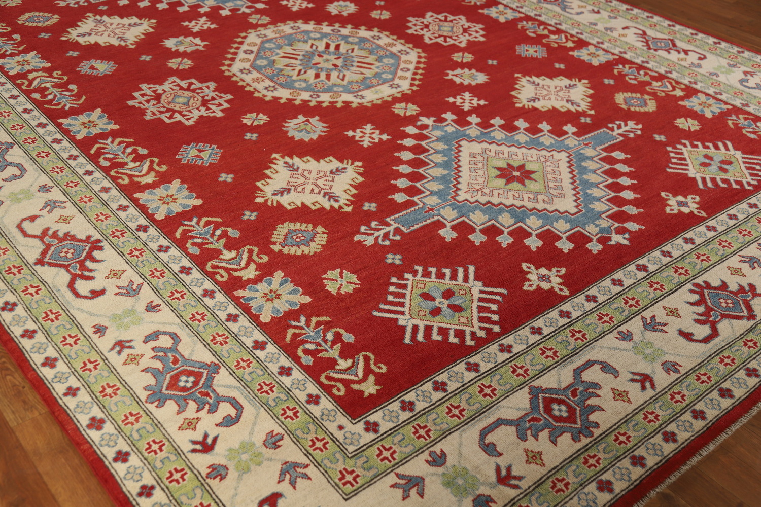 Red Geometric Kazak Oriental Area Rug 9x12