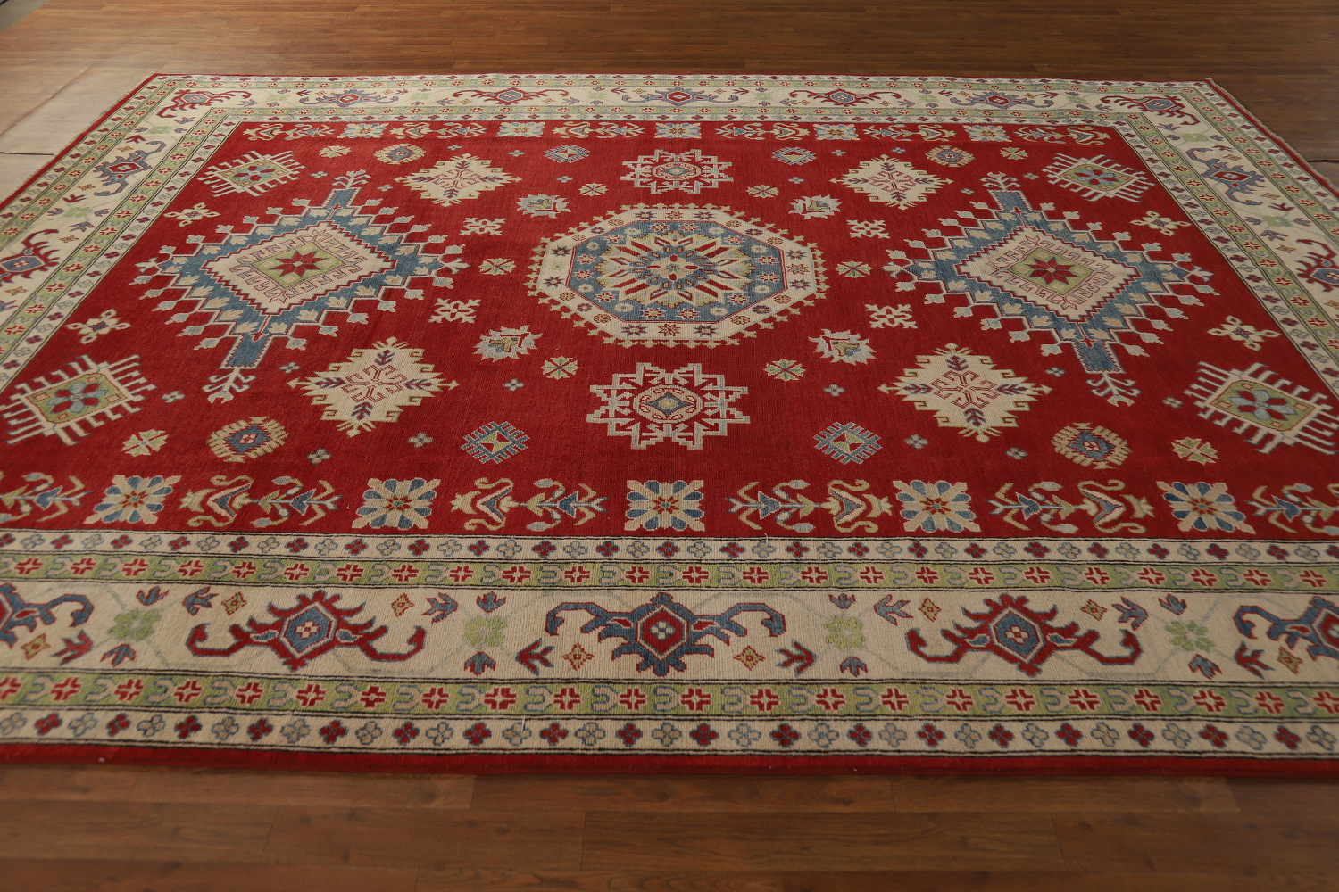 Red Geometric Kazak Oriental Area Rug 9x12