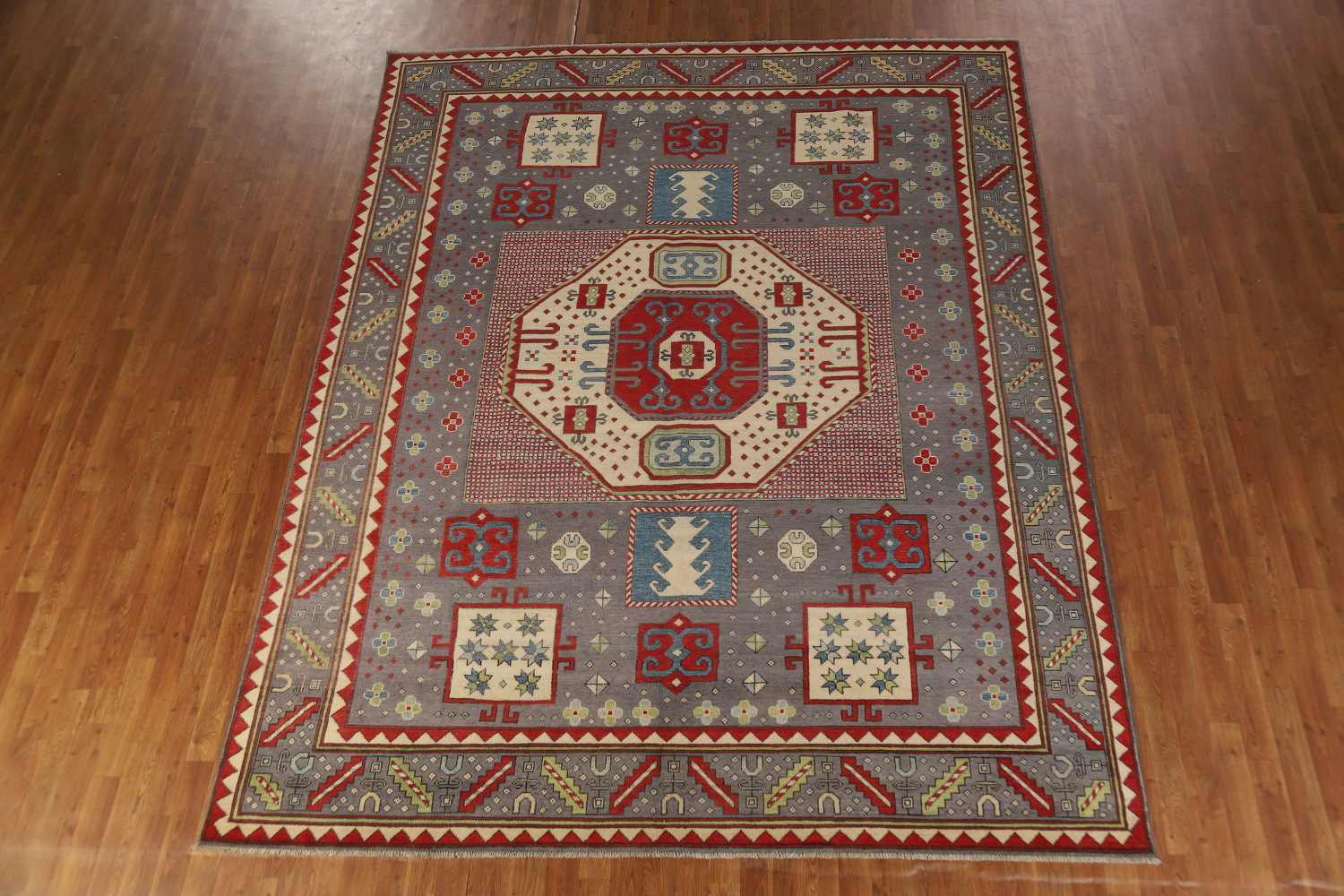 Geometric Wool Kazak Vegetable Dye Area Rug 8x10