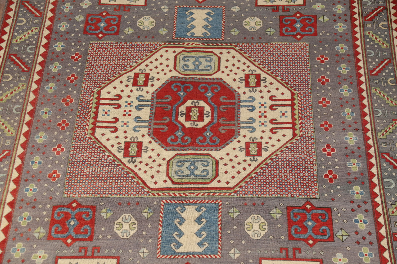 Geometric Wool Kazak Vegetable Dye Area Rug 8x10