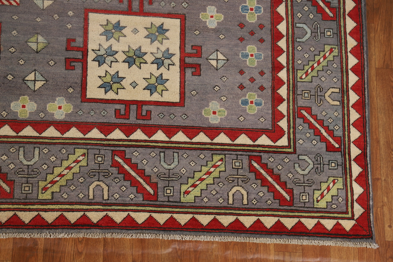 Geometric Wool Kazak Vegetable Dye Area Rug 8x10