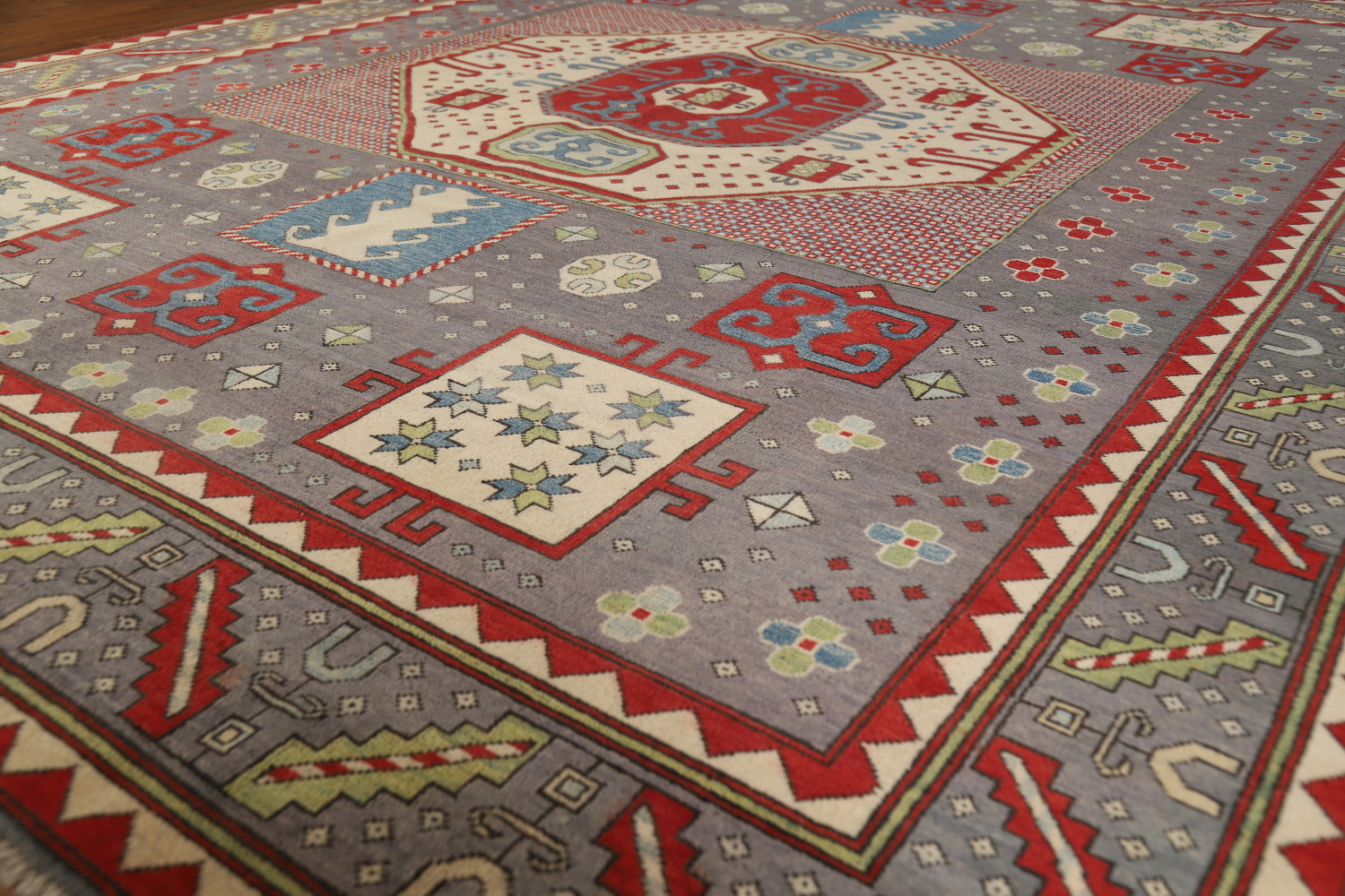 Geometric Wool Kazak Vegetable Dye Area Rug 8x10