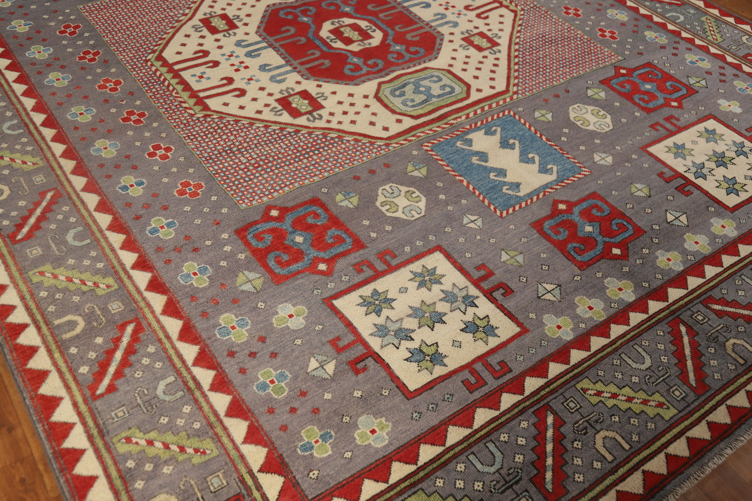 Geometric Wool Kazak Vegetable Dye Area Rug 8x10