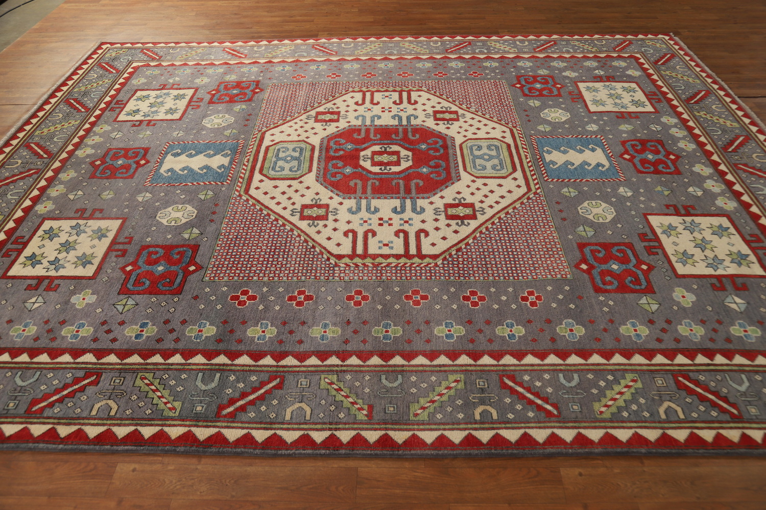 Geometric Wool Kazak Vegetable Dye Area Rug 8x10