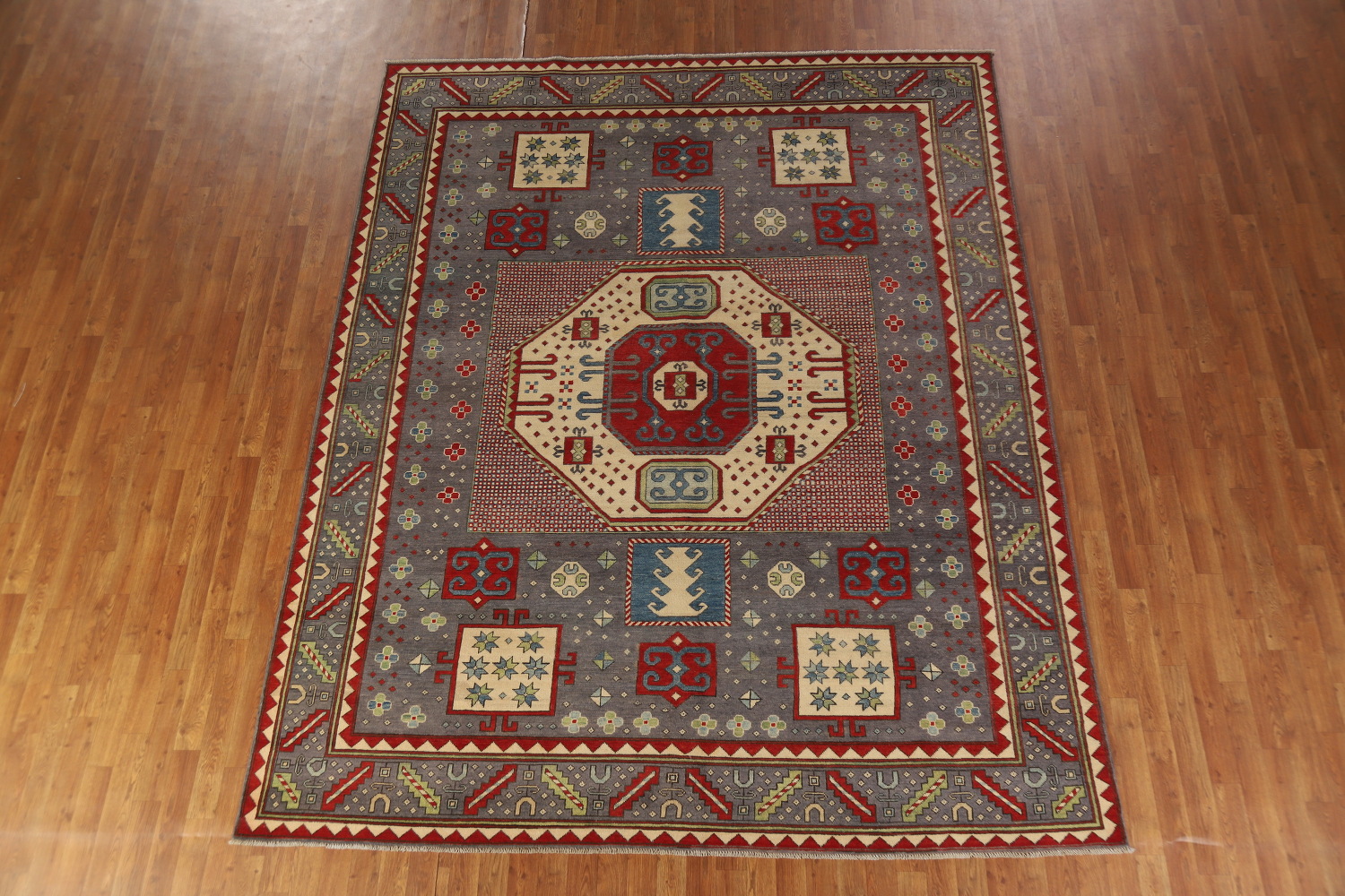 Geometric Wool Kazak Vegetable Dye Area Rug 8x10