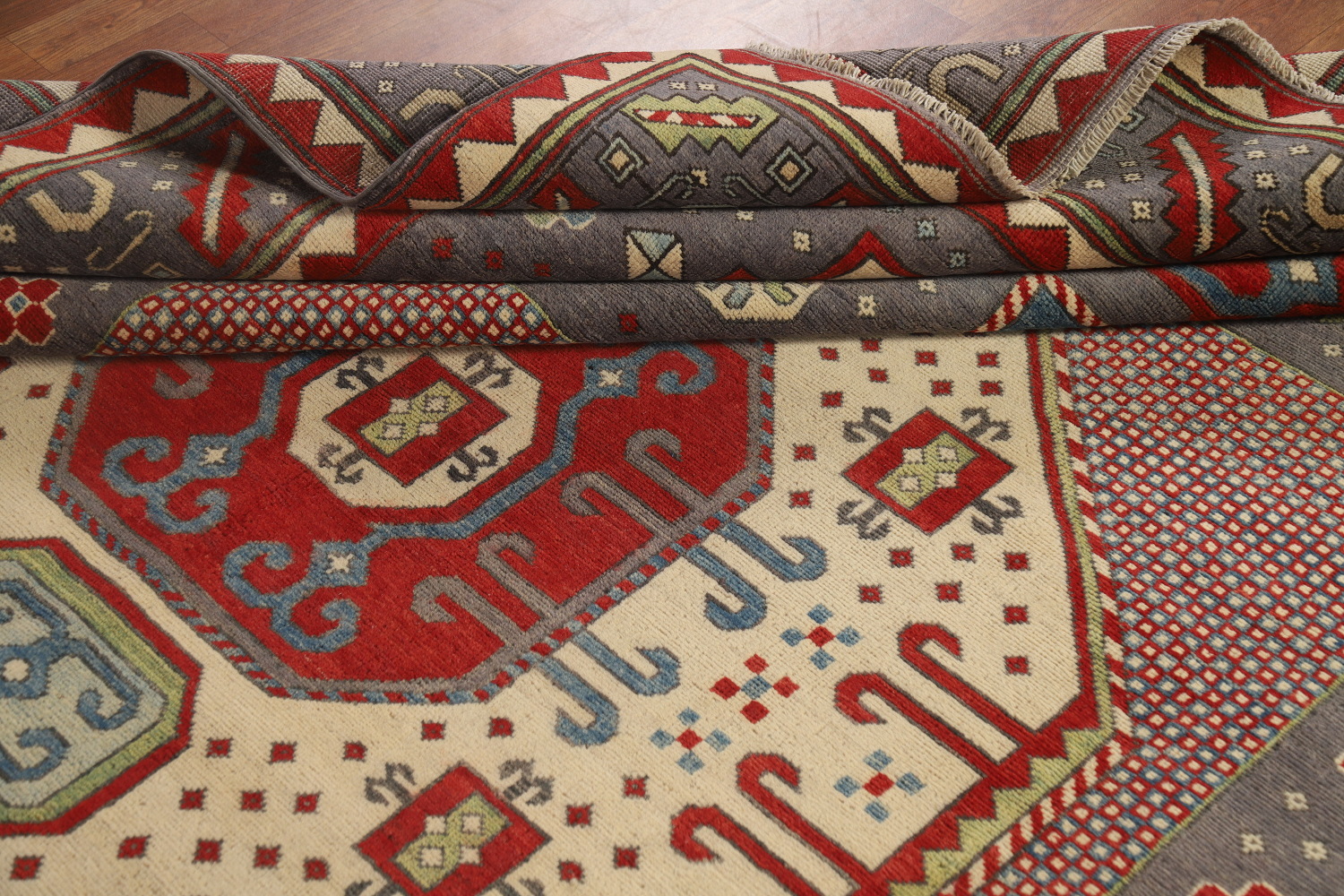 Geometric Wool Kazak Vegetable Dye Area Rug 8x10