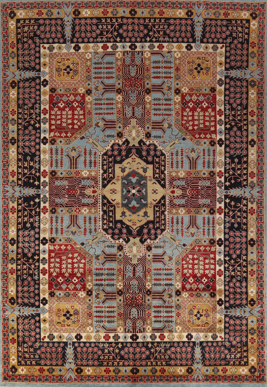 Geometric Wool Kazak Vegetable Dye Area Rug 9x11