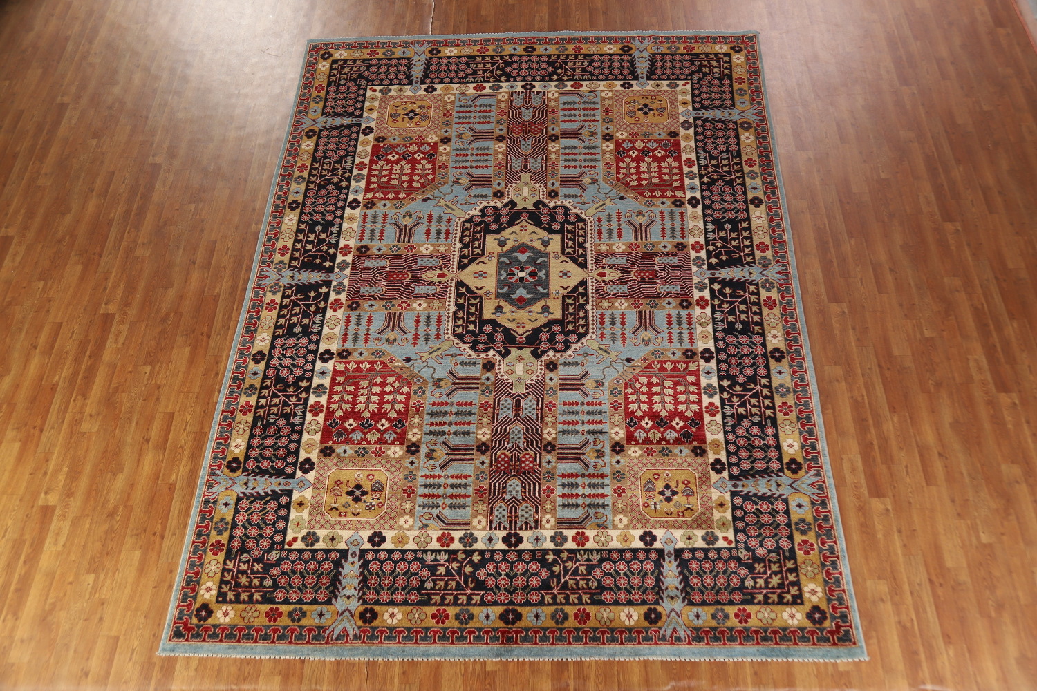 Geometric Wool Kazak Vegetable Dye Area Rug 9x11