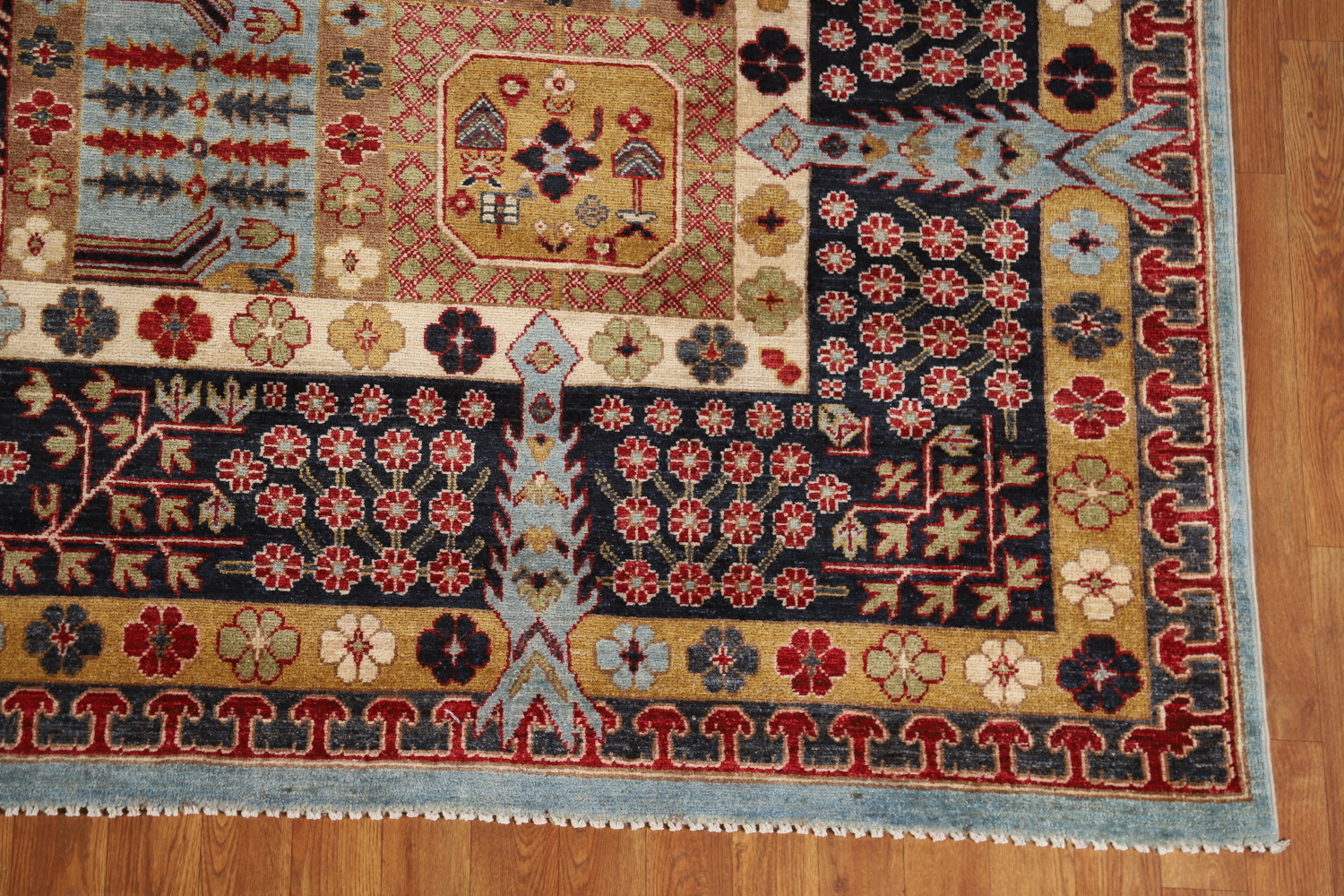 Geometric Wool Kazak Vegetable Dye Area Rug 9x11