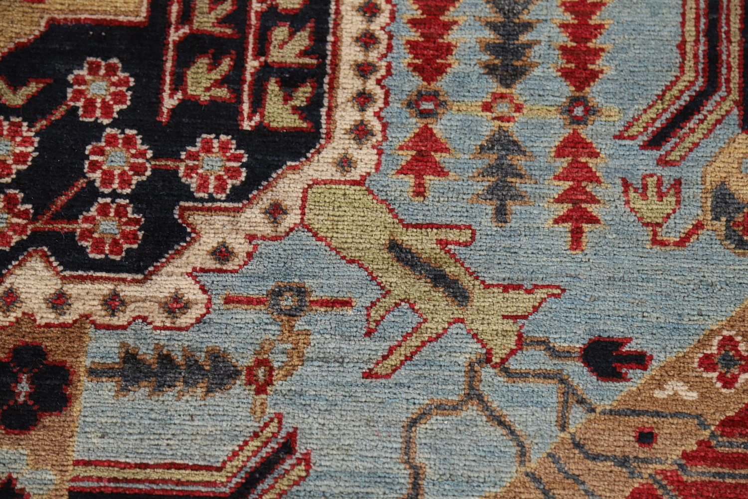 Geometric Wool Kazak Vegetable Dye Area Rug 9x11