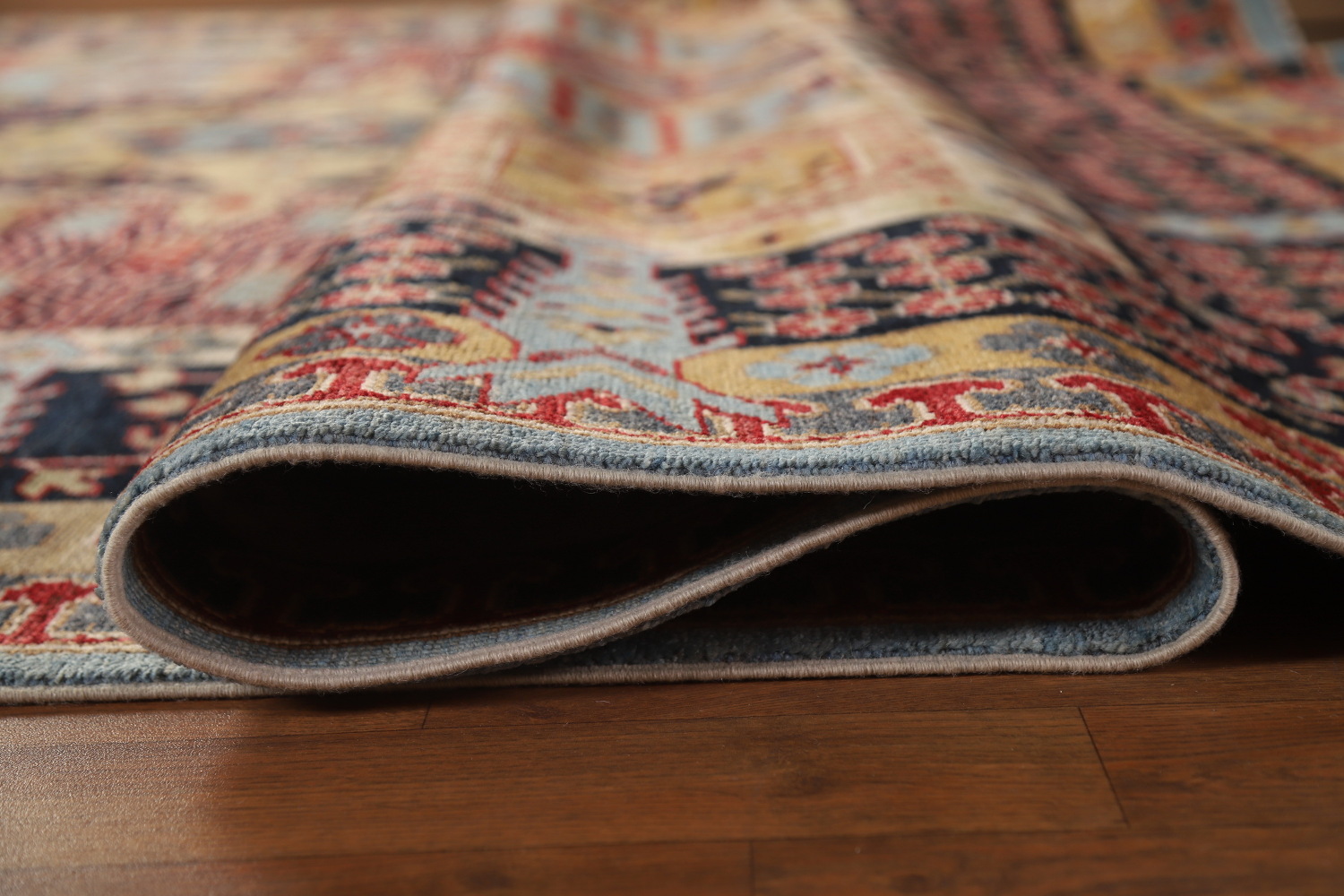 Geometric Wool Kazak Vegetable Dye Area Rug 9x11