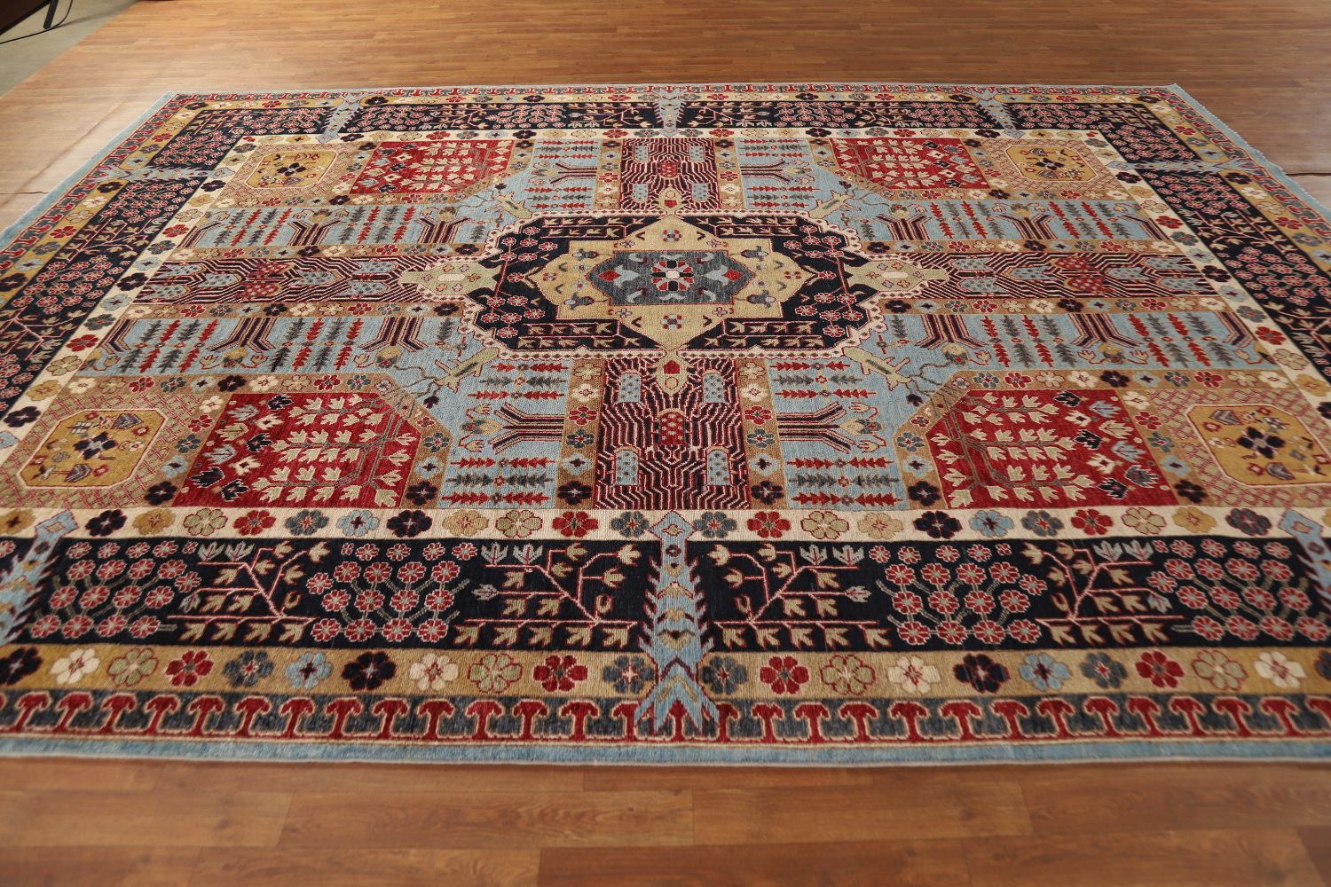 Geometric Wool Kazak Vegetable Dye Area Rug 9x11